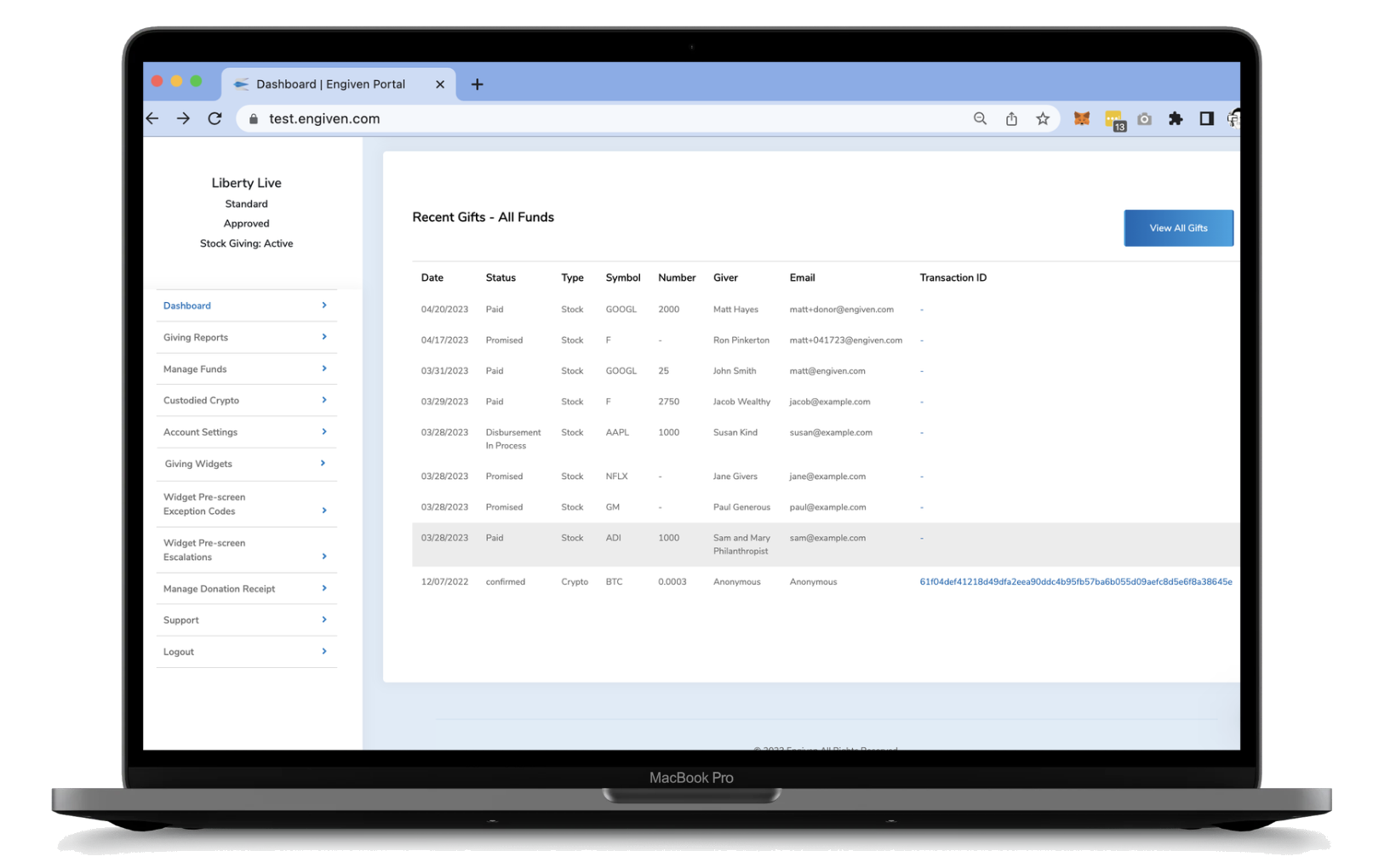 Engiven product dashboard displayed on a laptop